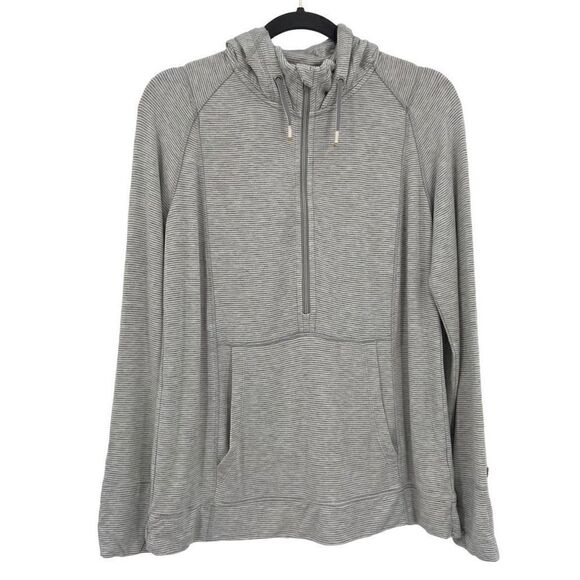 Tommy Hilfiger 1/2 Zip Pullover Hoodie Top Gray & White Pinstripes Large - Picture 1 of 10